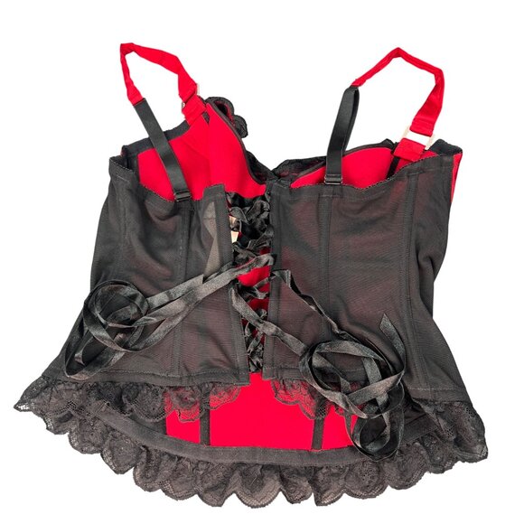 NWT Cacique Womens Red & Black Lace Corset Bustier Top Size 18/20 Boning Lace Up - Picture 2 of 8